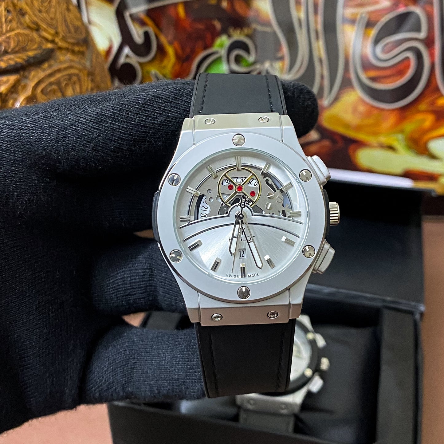 Premium Half Skeleton Watch - Black