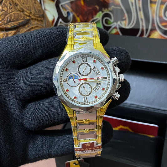 Imported Stone Cut Watch - Dual Tone